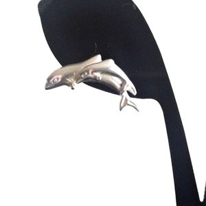 DOUBLE DOLPHINS earrings Sterling silver 925 new artisan nautical dolphin